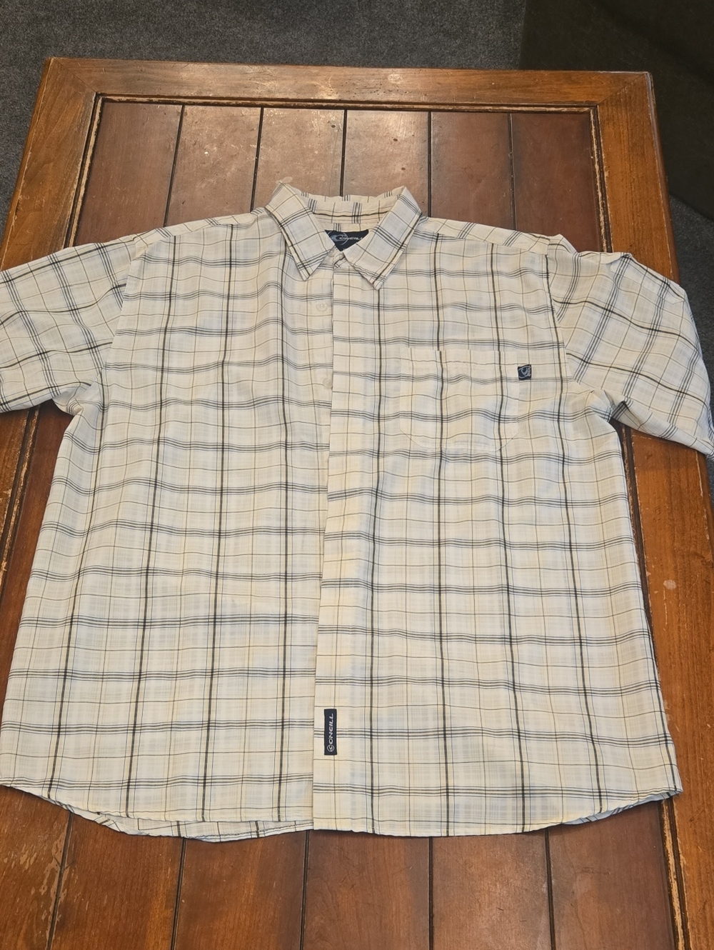 O'Neill Men's Short-Sleeve Plaid Button-Down Shirt - Cream & Blue